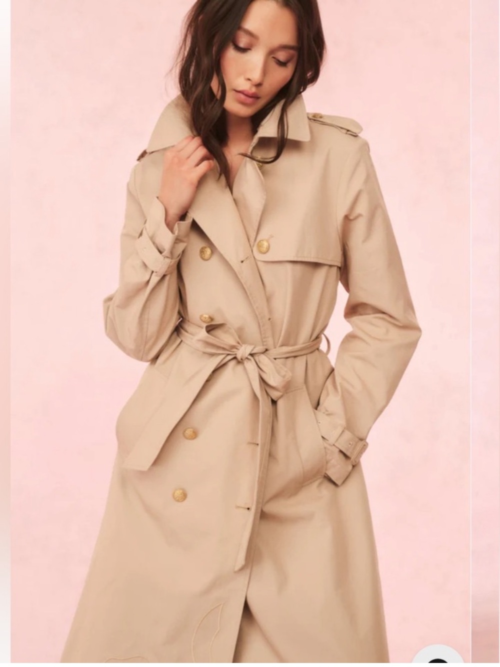 LoveShackFancy Beige Belted Trench Coat w/bow applique 2 NEW $695 - Picture 2 of 7